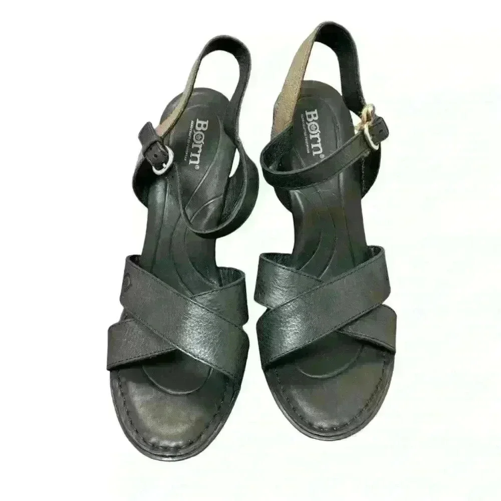 Born Hamada Wedge Sandal Leather Women Size 10 NEW